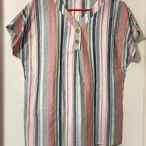 Striped V-Neck Button Top NWOT